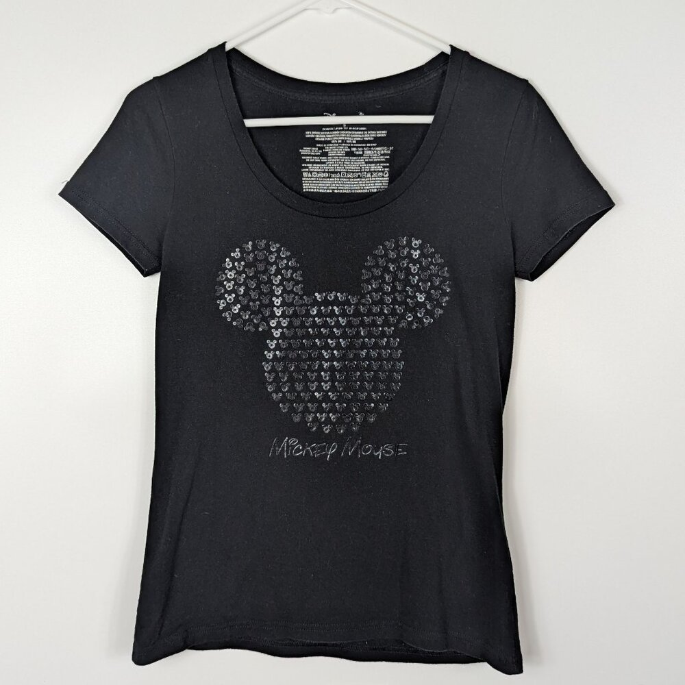 Disney Store Black on Black Mickey Mouse Head T-Shirt